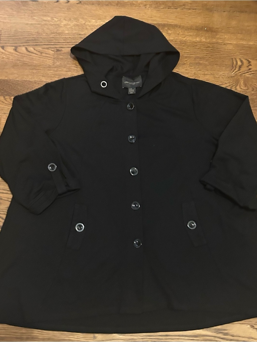 Christian Siriano Black Hooded FaButton-Front Trench Coat missing tie 4 hood 015